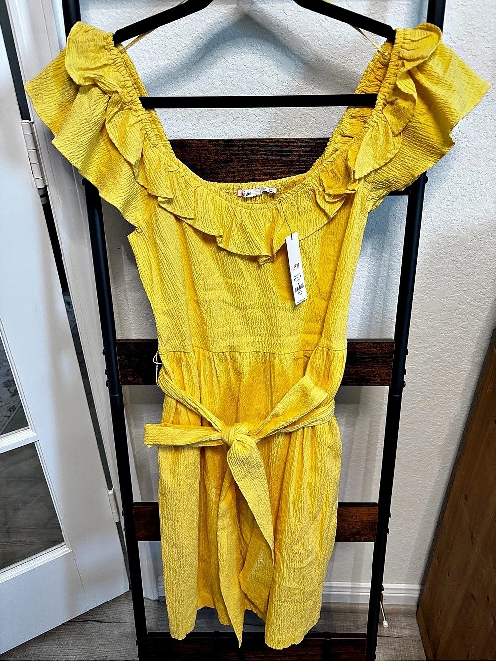 Francesca's Yellow Ruffle Mini Dress Size Medium NWT